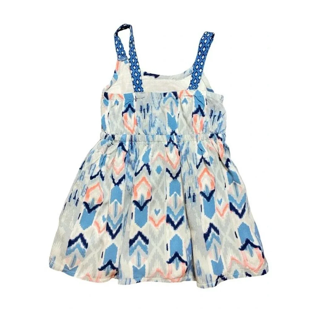 Gymboree Girls Dress 18-24 Months Blue Coral Ikat Chevron Tank Sundress EUC